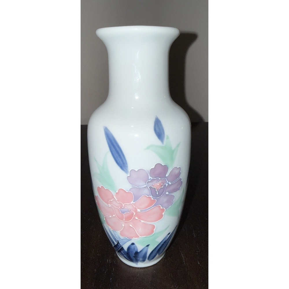 Vintage Raised Pink Purple Rose Vase Porcelain Floral Art Pottery Hand Painted